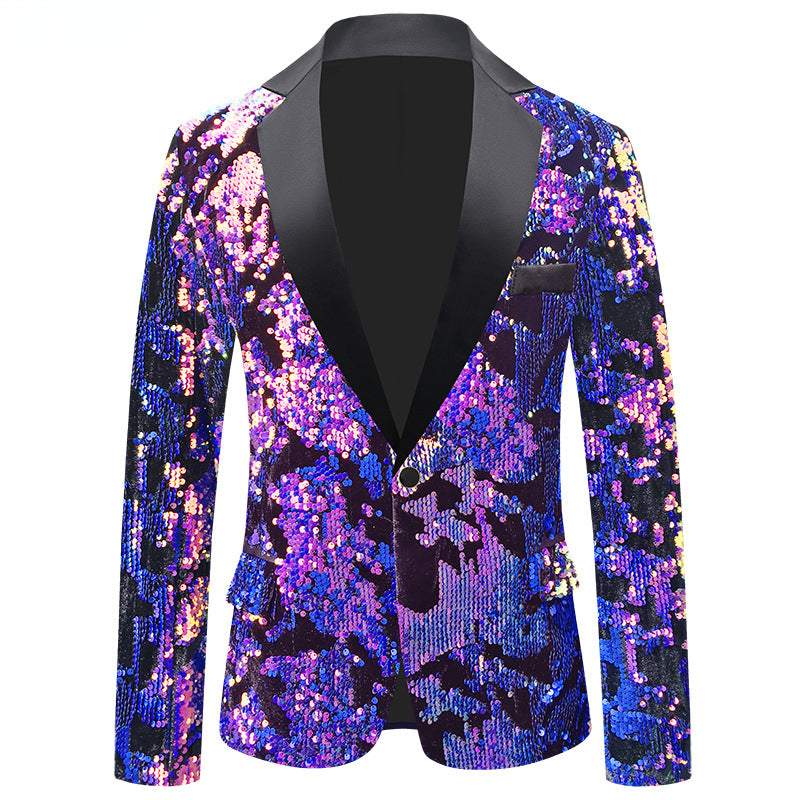 Men Glitter One Button Sequin Suit Blazer