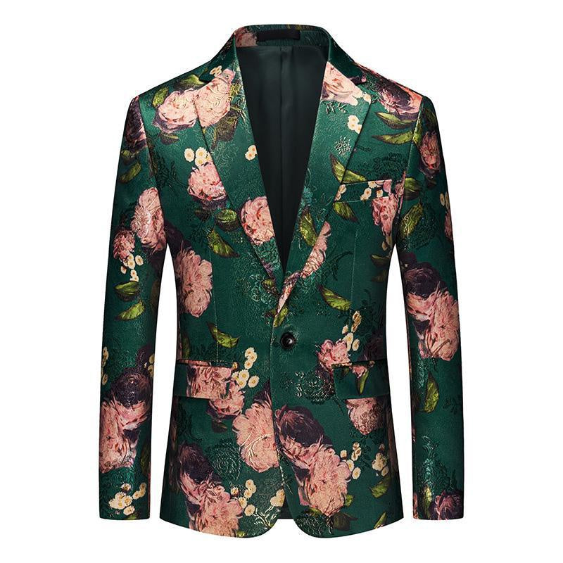Flower Jacquard Green Suit Blazer