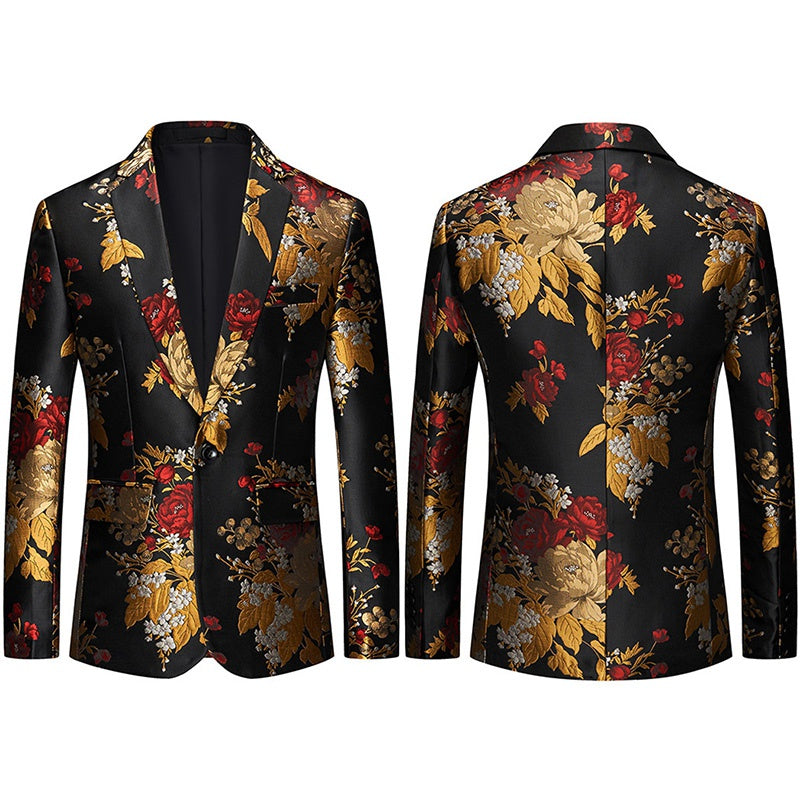 Flower Jacquard Tuxedo Suit Blazer