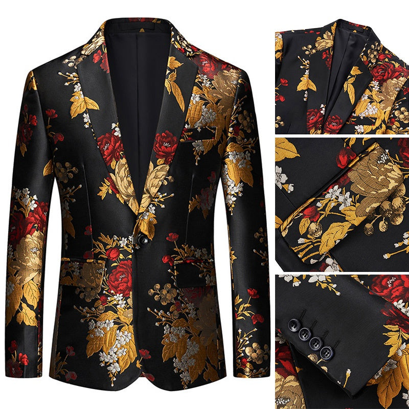 Flower Jacquard Tuxedo Suit Blazer