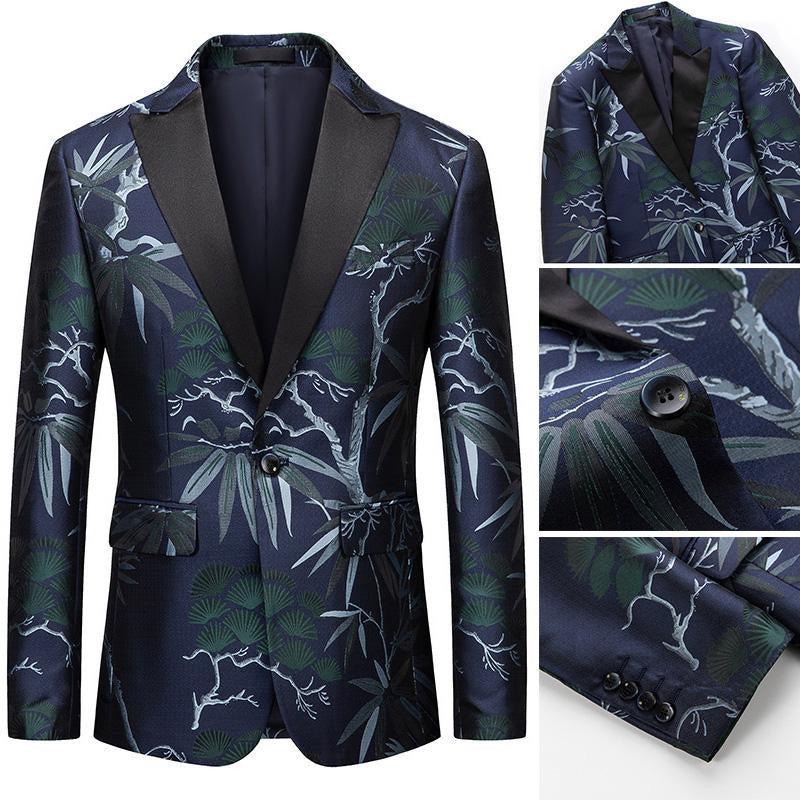 Men Plant Pattern Dress Suit Blazer