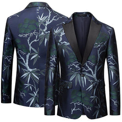Men Plant Pattern Dress Suit Blazer