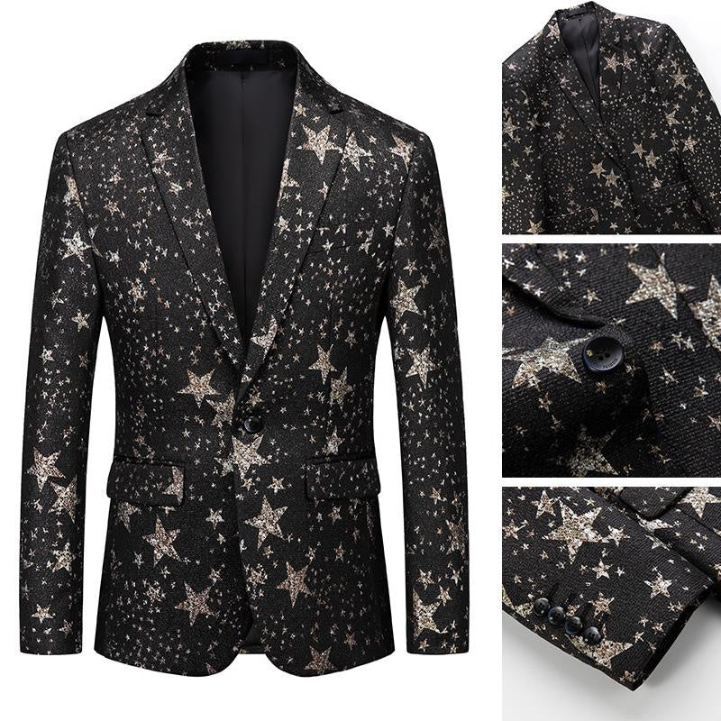 Men Star Pattern Tuxedo Dress Suit Blazer