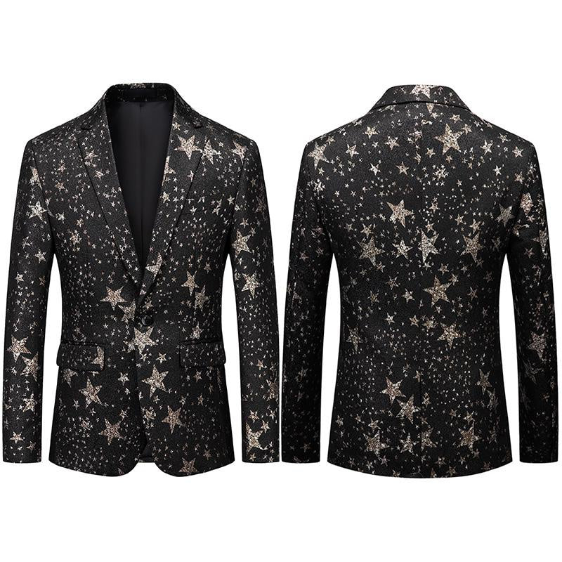 Men Star Pattern Tuxedo Dress Suit Blazer