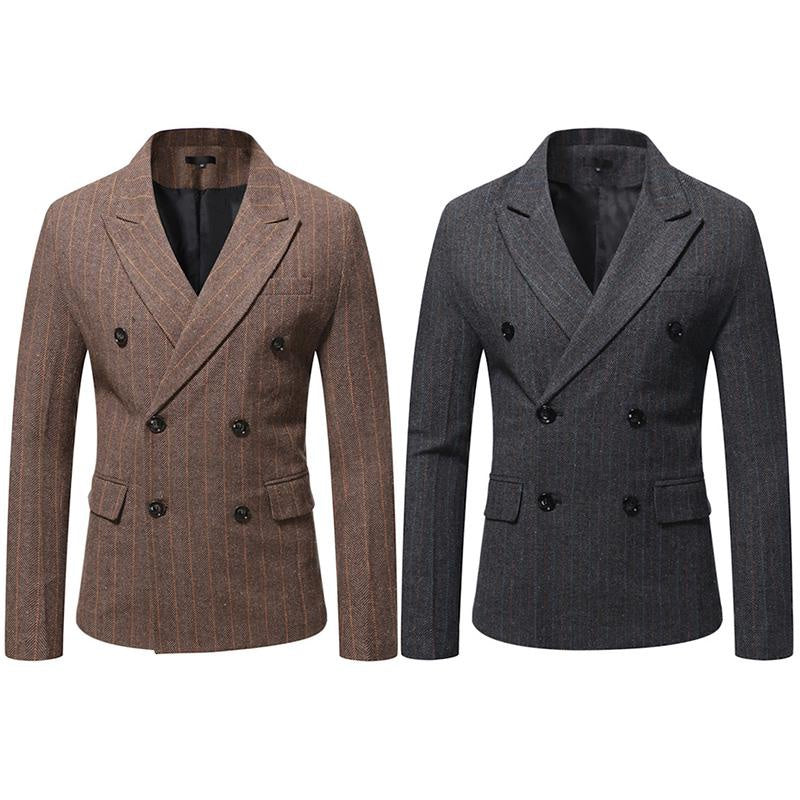 Striped Double-Breasted Suit Blazer