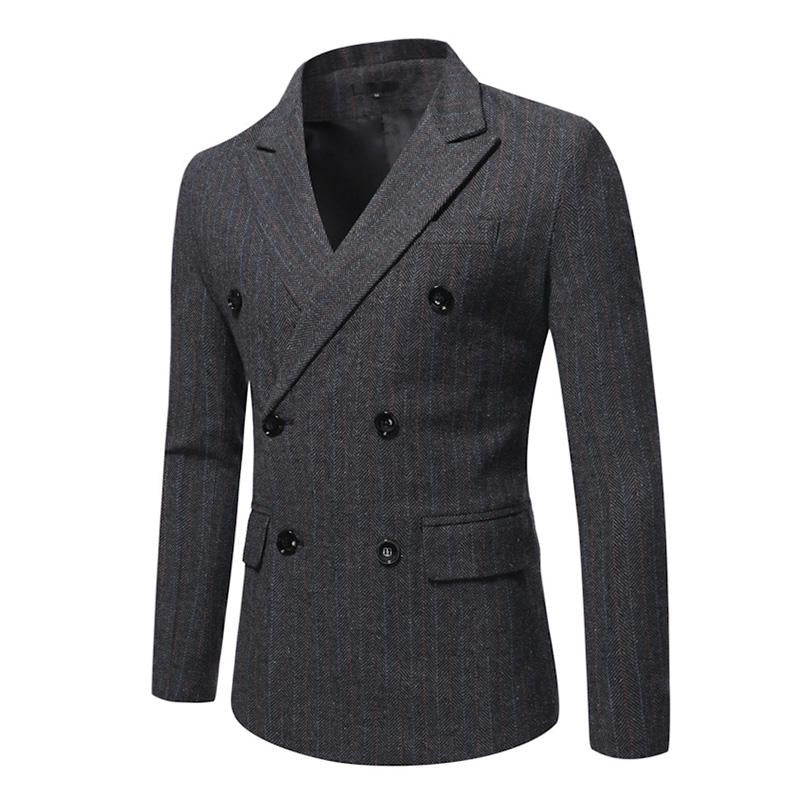 Striped Double-Breasted Suit Blazer