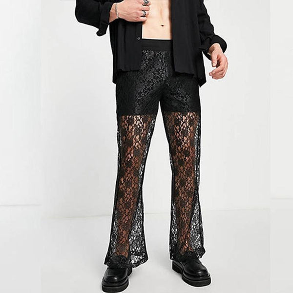 Mens Mesh See Through Floral Lace Pants