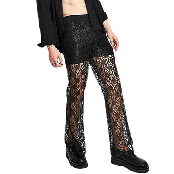 Mens Mesh See Through Floral Lace Pants
