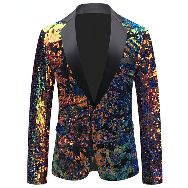 Men Glitter One Button Sequin Suit Blazer