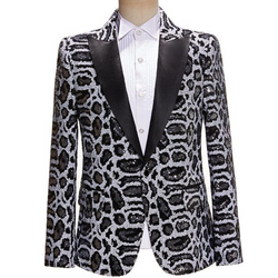 Leopard Pattern Sequins Peak Lapel Suit Blazer