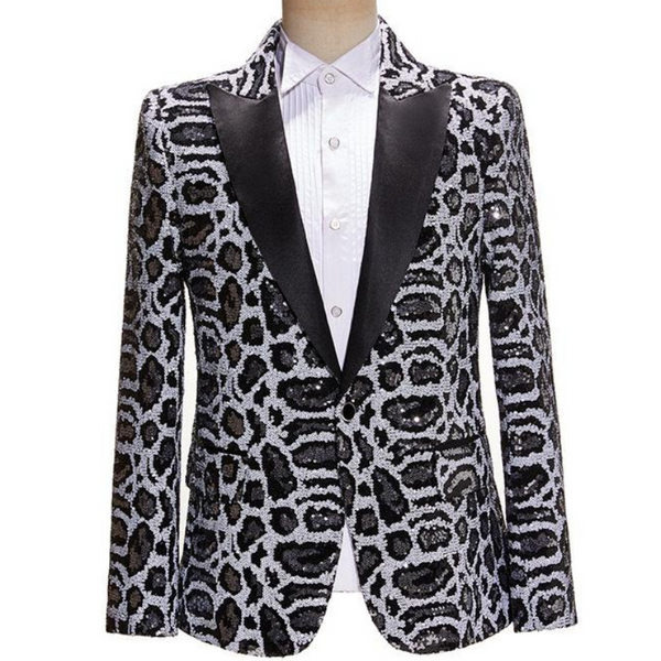 Leopard Pattern Sequins Peak Lapel Suit Blazer