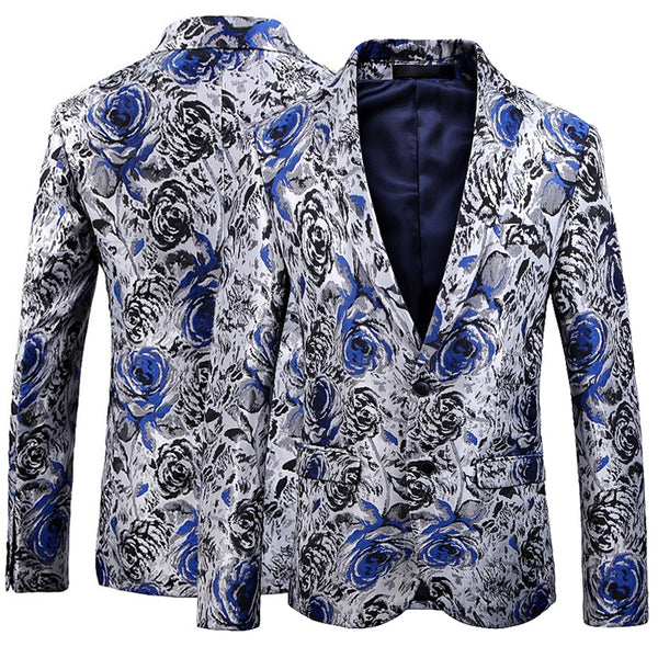 Floral Jacquard Single-Breasted Suit Blazer