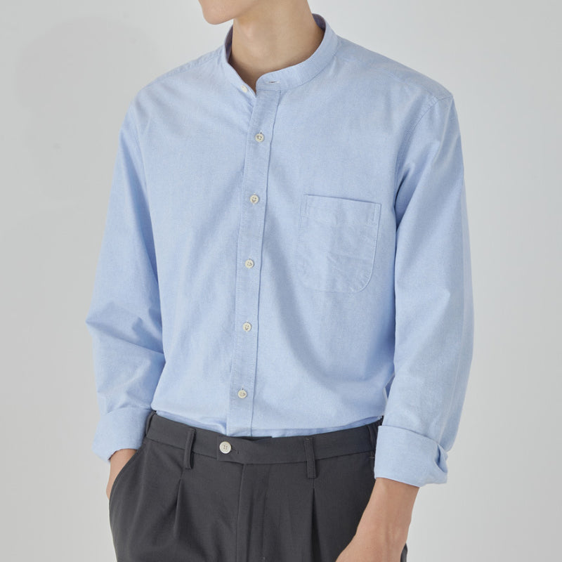 Office Plain Mandarin Collar Shirt