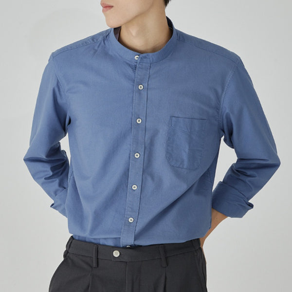 Office Plain Mandarin Collar Shirt