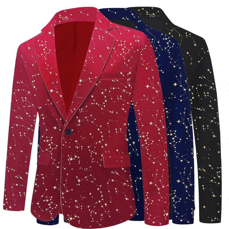 Star Pattern Velvet Tuxedo Suit Blazer