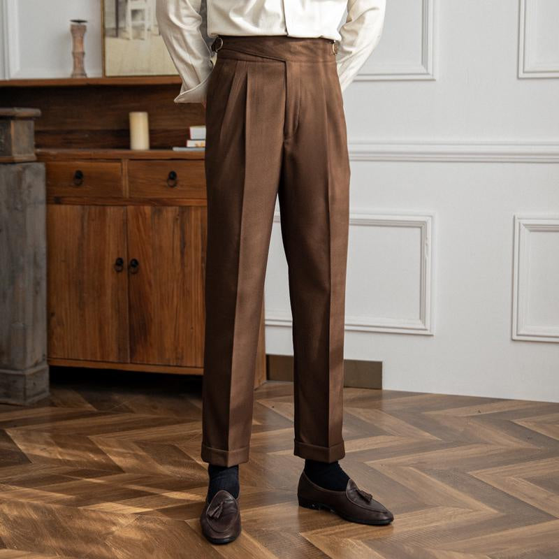 Men Double Pleated Dress Pant Classic Fit Slim Formal Office Suit