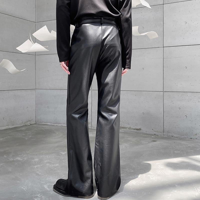Faux Leather Bell Flares Punk Pant