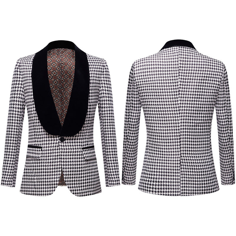 One Button Houndstooth Dress Blazer