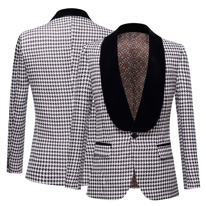 One Button Houndstooth Dress Blazer