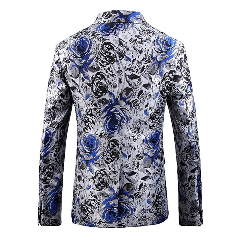 Floral Jacquard Single-Breasted Suit Blazer